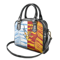 Argentina And Spain Football Shoulder Handbag Split Flag Golden Trophy Grunge