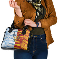 Argentina And Spain Football Shoulder Handbag Split Flag Golden Trophy Grunge