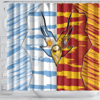 Argentina And Spain Football Shower Curtain Split Flag Golden Trophy Grunge