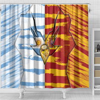 Argentina And Spain Football Shower Curtain Split Flag Golden Trophy Grunge
