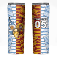 Custom Argentina And Spain Football Skinny Tumbler Split Flag Golden Trophy Grunge