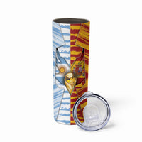 Custom Argentina And Spain Football Skinny Tumbler Split Flag Golden Trophy Grunge