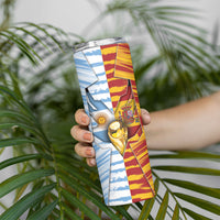 Custom Argentina And Spain Football Skinny Tumbler Split Flag Golden Trophy Grunge