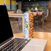 Custom Argentina And Spain Football Skinny Tumbler Split Flag Golden Trophy Grunge