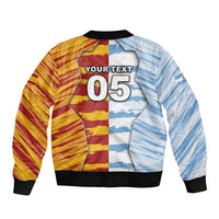 Custom Argentina And Spain Football Sleeve Zip Bomber Jacket Split Flag Golden Trophy Grunge