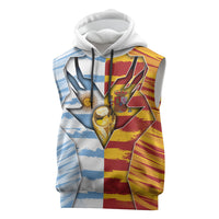 Custom Argentina And Spain Football Sleeveless Hoodie Split Flag Golden Trophy Grunge