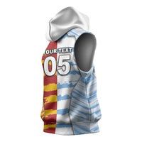 Custom Argentina And Spain Football Sleeveless Hoodie Split Flag Golden Trophy Grunge