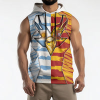Custom Argentina And Spain Football Sleeveless Hoodie Split Flag Golden Trophy Grunge