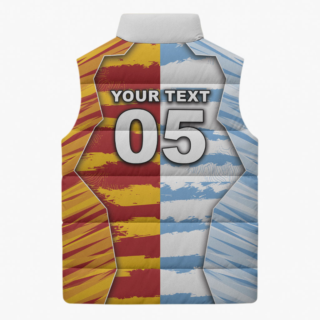 Custom Argentina And Spain Football Sleeveless Puffer Jacket Split Flag Golden Trophy Grunge