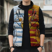 Custom Argentina And Spain Football Sleeveless Puffer Jacket Split Flag Golden Trophy Grunge