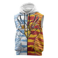 Custom Argentina And Spain Football Sleeveless Zip Hoodie Split Flag Golden Trophy Grunge