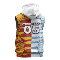 Custom Argentina And Spain Football Sleeveless Zip Hoodie Split Flag Golden Trophy Grunge