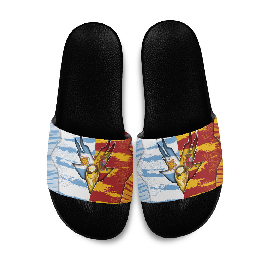 Argentina And Spain Football Slide Sandals Split Flag Golden Trophy Grunge