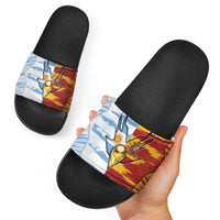 Argentina And Spain Football Slide Sandals Split Flag Golden Trophy Grunge