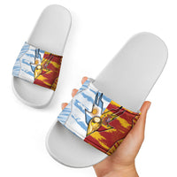 Argentina And Spain Football Slide Sandals Split Flag Golden Trophy Grunge