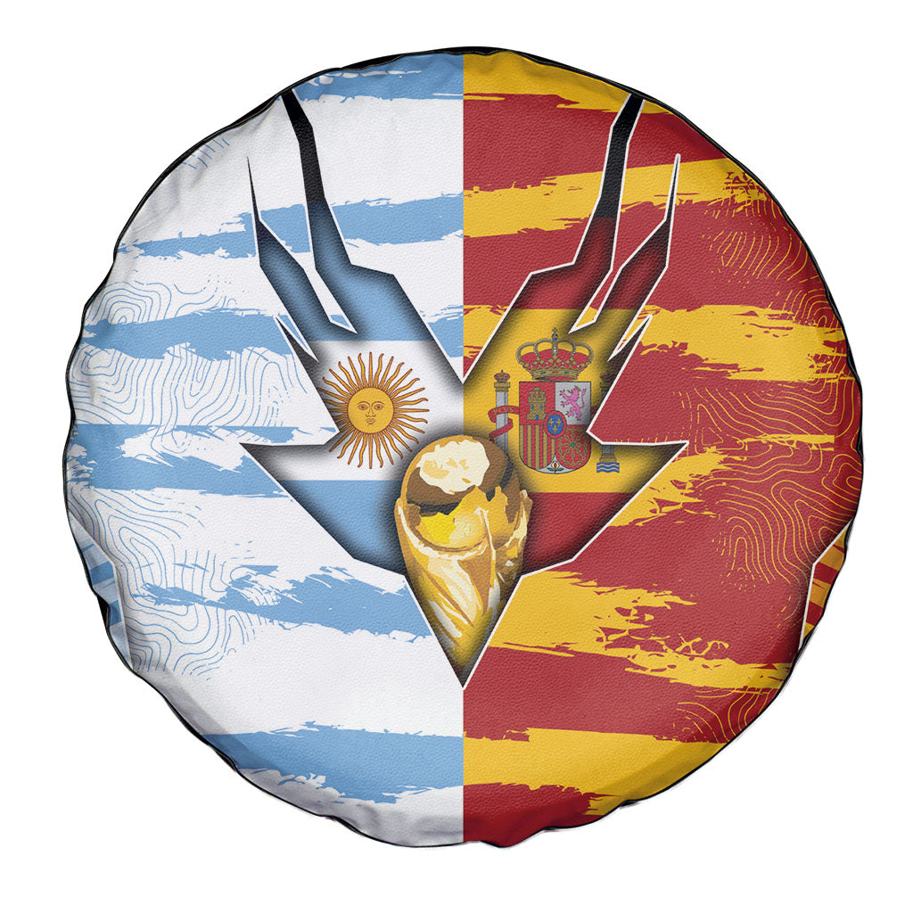 Argentina And Spain Football Spare Tire Cover Split Flag Golden Trophy Grunge