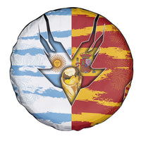 Argentina And Spain Football Spare Tire Cover Split Flag Golden Trophy Grunge