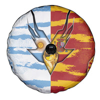 Argentina And Spain Football Spare Tire Cover Split Flag Golden Trophy Grunge