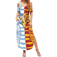 Custom Argentina And Spain Football Summer Maxi Dress Split Flag Golden Trophy Grunge