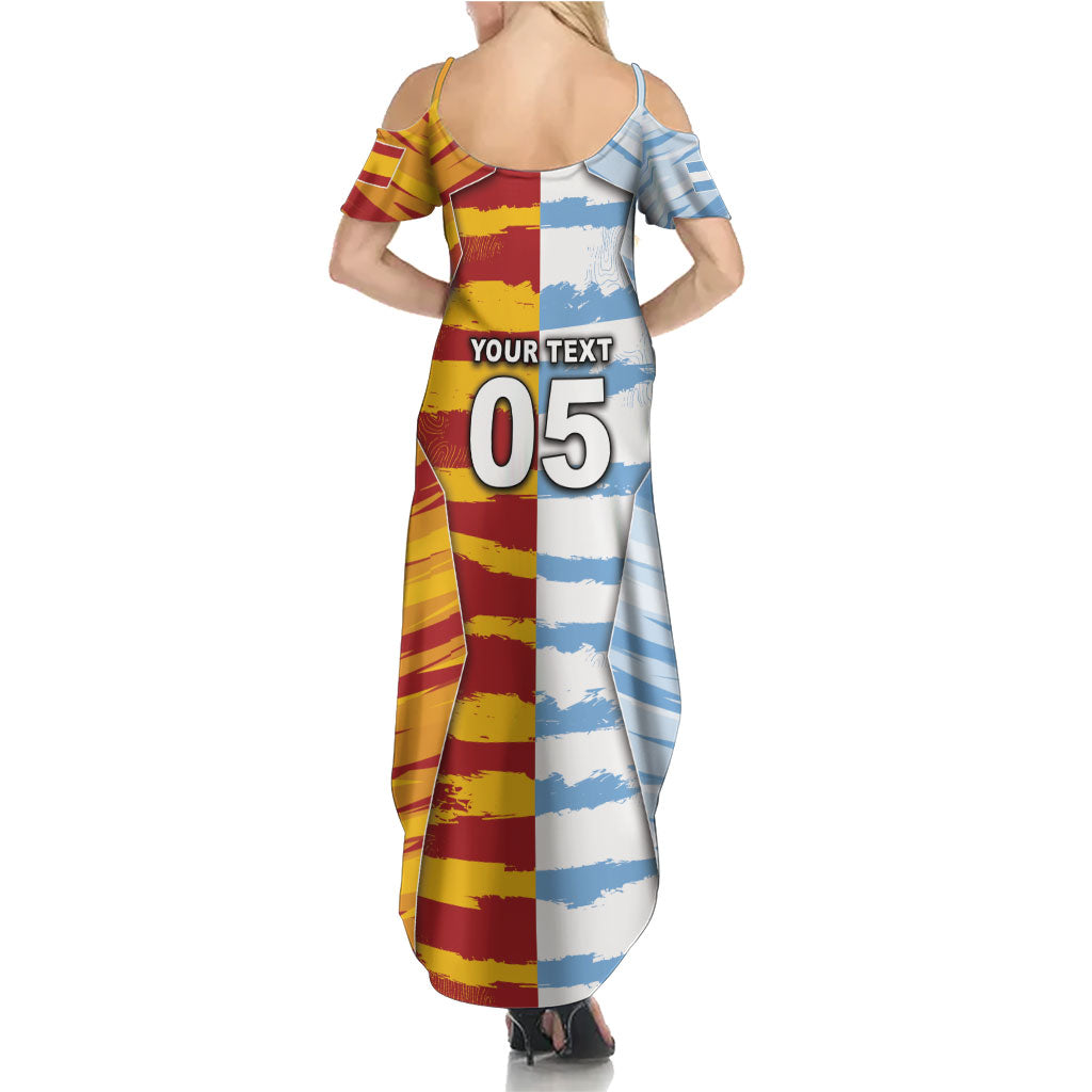 Custom Argentina And Spain Football Summer Maxi Dress Split Flag Golden Trophy Grunge