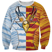 Custom Argentina And Spain Football Sweatshirt Split Flag Golden Trophy Grunge