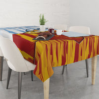 Argentina And Spain Football Tablecloth Split Flag Golden Trophy Grunge