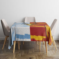 Argentina And Spain Football Tablecloth Split Flag Golden Trophy Grunge