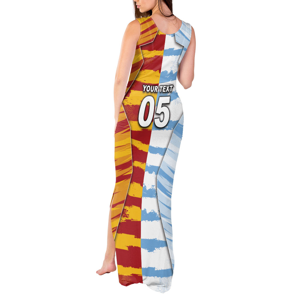 Custom Argentina And Spain Football Tank Maxi Dress Split Flag Golden Trophy Grunge