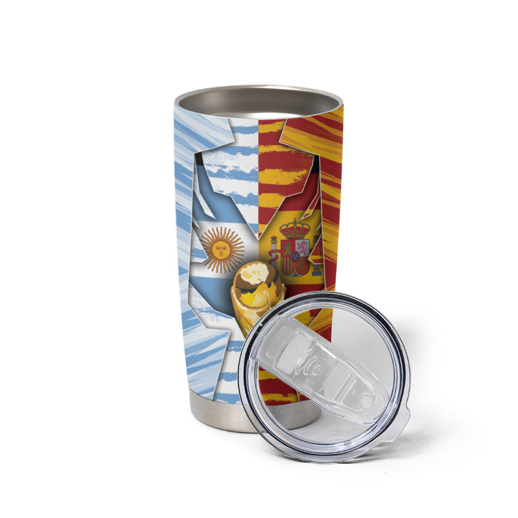 Custom Argentina And Spain Football Tumbler Cup Split Flag Golden Trophy Grunge