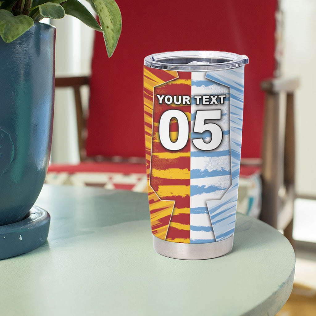 Custom Argentina And Spain Football Tumbler Cup Split Flag Golden Trophy Grunge