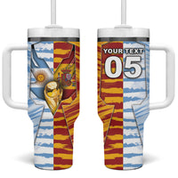 Custom Argentina And Spain Football Tumbler With Handle Split Flag Golden Trophy Grunge