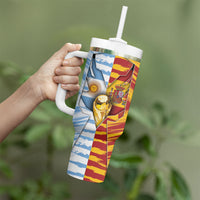 Custom Argentina And Spain Football Tumbler With Handle Split Flag Golden Trophy Grunge