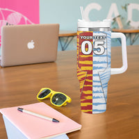 Custom Argentina And Spain Football Tumbler With Handle Split Flag Golden Trophy Grunge