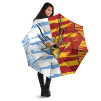 Argentina And Spain Football Umbrella Split Flag Golden Trophy Grunge