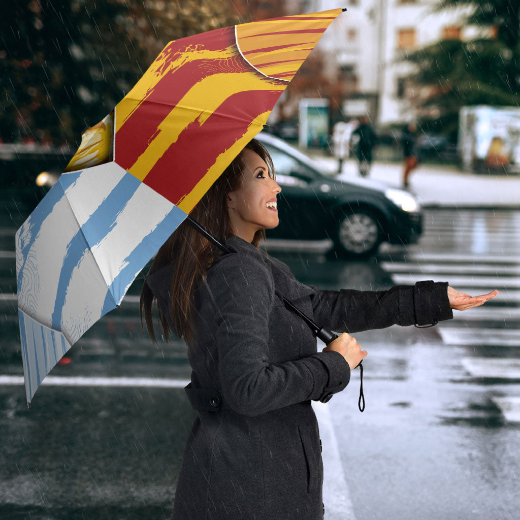 Argentina And Spain Football Umbrella Split Flag Golden Trophy Grunge