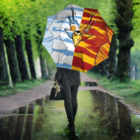 Argentina And Spain Football Umbrella Split Flag Golden Trophy Grunge