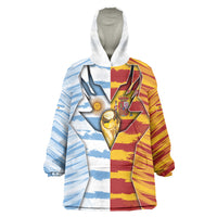 Custom Argentina And Spain Football Wearable Blanket Hoodie Split Flag Golden Trophy Grunge