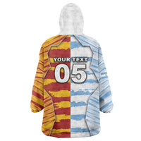 Custom Argentina And Spain Football Wearable Blanket Hoodie Split Flag Golden Trophy Grunge