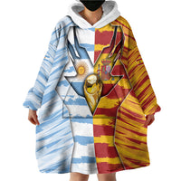Custom Argentina And Spain Football Wearable Blanket Hoodie Split Flag Golden Trophy Grunge