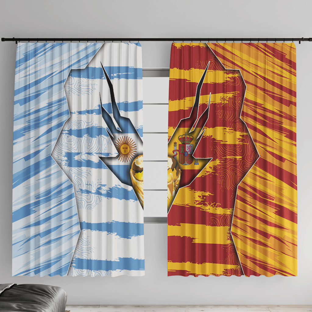Argentina And Spain Football Window Curtain Split Flag Golden Trophy Grunge