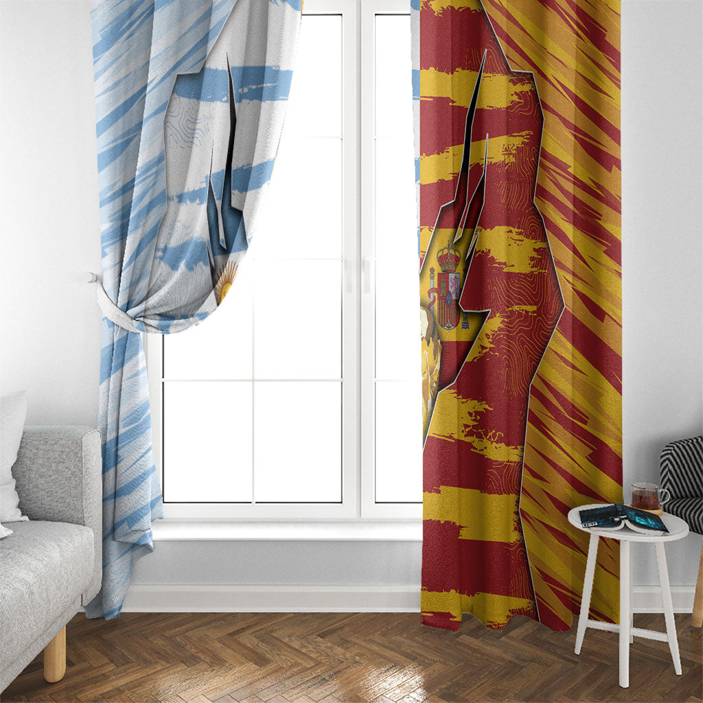 Argentina And Spain Football Window Curtain Split Flag Golden Trophy Grunge
