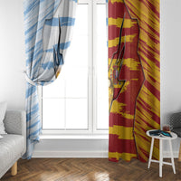 Argentina And Spain Football Window Curtain Split Flag Golden Trophy Grunge