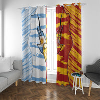 Argentina And Spain Football Window Curtain Split Flag Golden Trophy Grunge