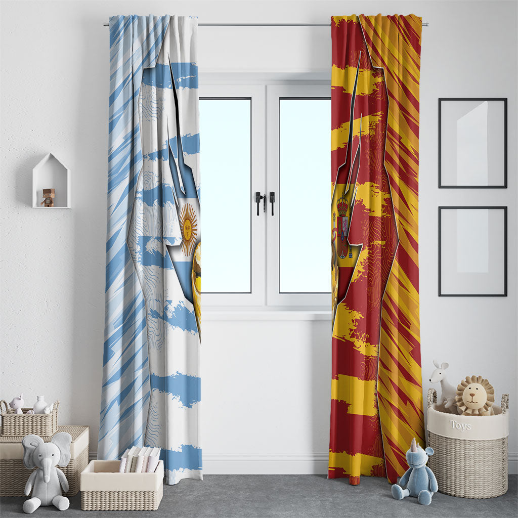 Argentina And Spain Football Window Curtain Split Flag Golden Trophy Grunge