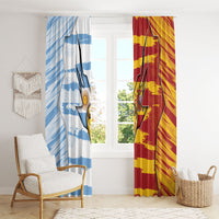 Argentina And Spain Football Window Curtain Split Flag Golden Trophy Grunge