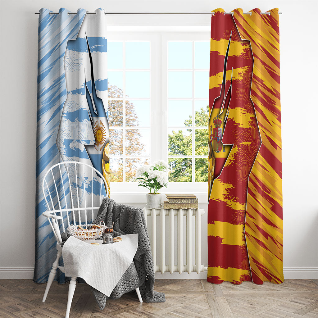 Argentina And Spain Football Window Curtain Split Flag Golden Trophy Grunge