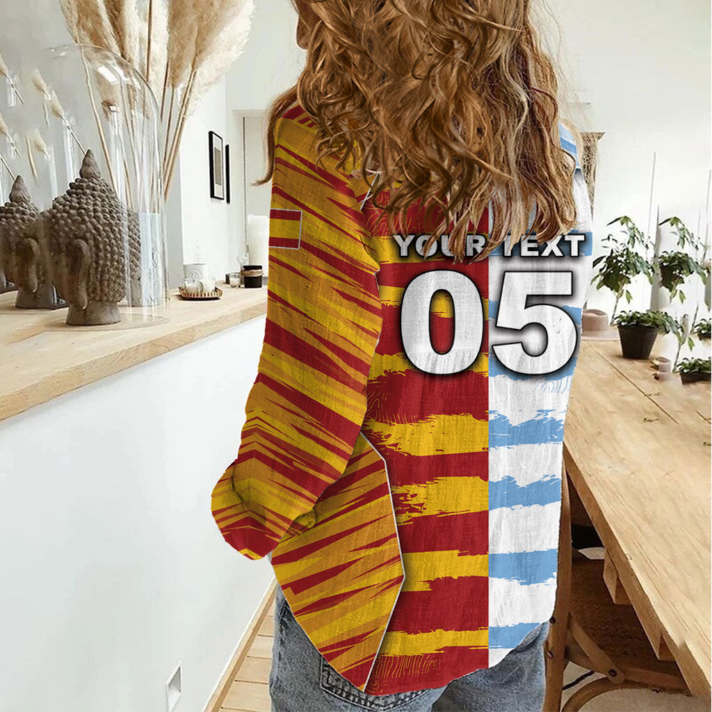 Custom Argentina And Spain Football Women Casual Shirt Split Flag Golden Trophy Grunge