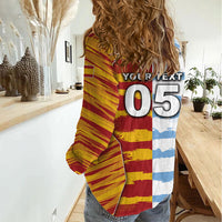 Custom Argentina And Spain Football Women Casual Shirt Split Flag Golden Trophy Grunge