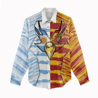 Custom Argentina And Spain Football Women Casual Shirt Split Flag Golden Trophy Grunge