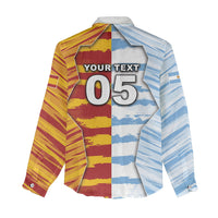 Custom Argentina And Spain Football Women Casual Shirt Split Flag Golden Trophy Grunge